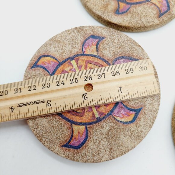 Sea Turtle Stone Coaster Set Of 4 Round Cork Back READ - Picture 6 of 8